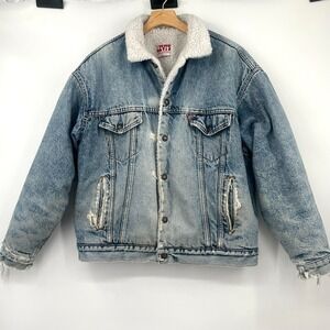 Vintage Levi's Sherpa Trucker Jacket‎ 70609 Denim Men's (L?) Distressed 80s 90s